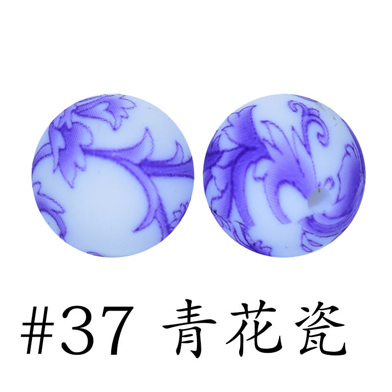 Wholesale 50pcs 16mm Print Silicone Beads Colorful Silicone Water Transfer Beads